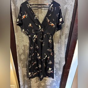 Angie bird dress tulip high low hem.